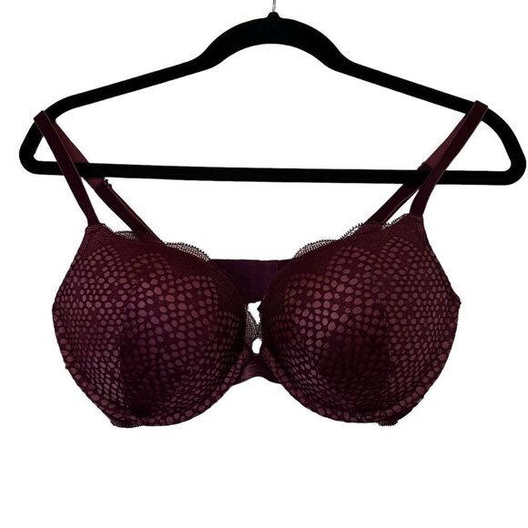 Victoria's Secret Very Sexy Push-Up Bra Size 36D Underwire Red Burgundy Lace - Picture 2 of 14
